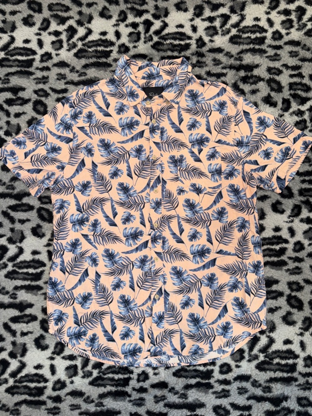 Rails Peach Short Sleeve Button-Down with Blue Leaf Print